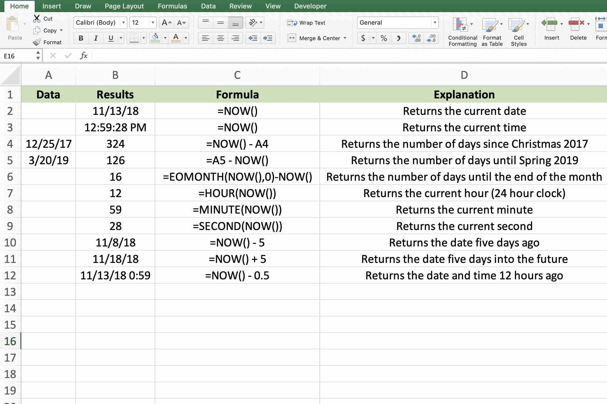 excel for mac date day functions